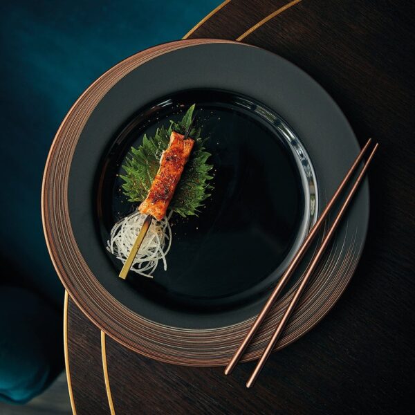 Black M/S Plate 27cm - Rose Gold Swirl