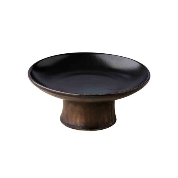 Black Satin Gold Plate on High Foot 20cm