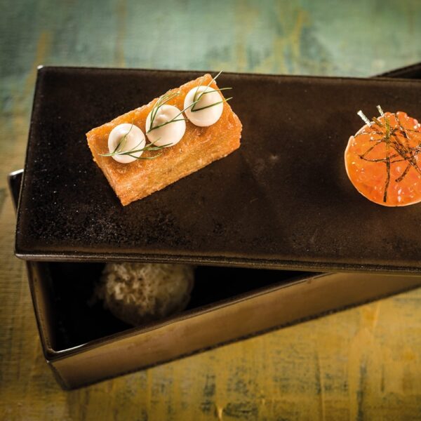 Box Lid 18x8cm(h) - Black and Rust