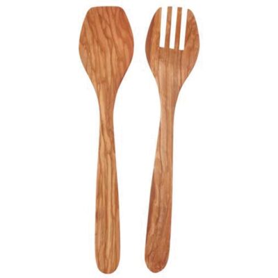 Contemporary Olive Wood Salad Set 33cm