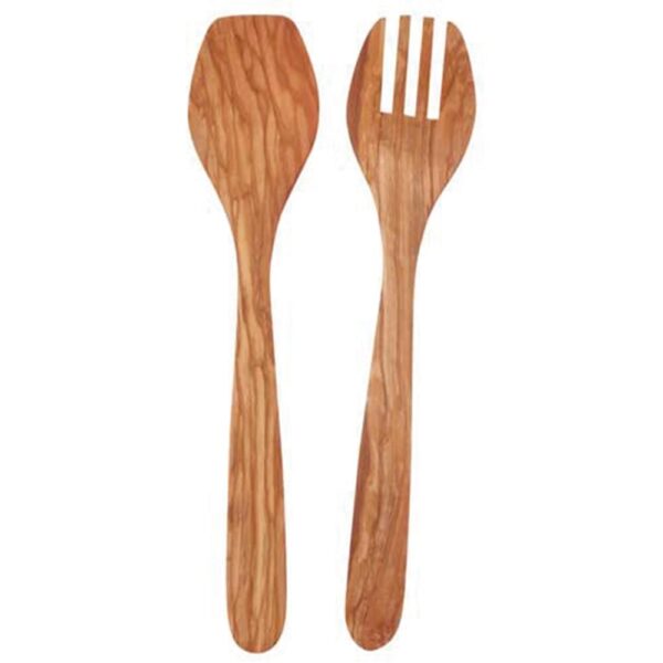 Contemporary Olive Wood Salad Set 33cm