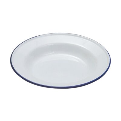 Enamel Deep Plate White/Blue 24cm