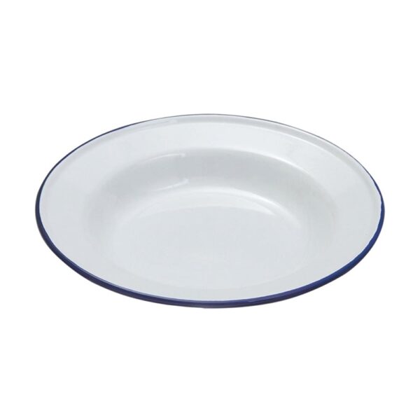 Enamel Deep Plate White/Blue 24cm
