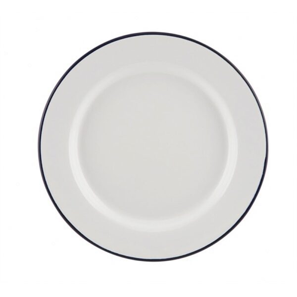 Enamel Wide Rim Plate White/Blue 24cm