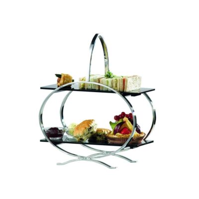 S/S Cake Stand w/2 Acrylic Inserts Pk2